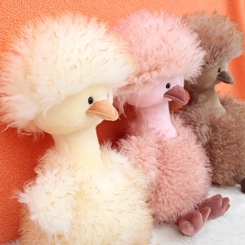 40cm Kawaii Fluffy Duck Plush Toy Cute Shaggy Stuffed Animal Doll Soft Fuzzy Duckling Plushie Gift for Boys Girls Room Decor Toy