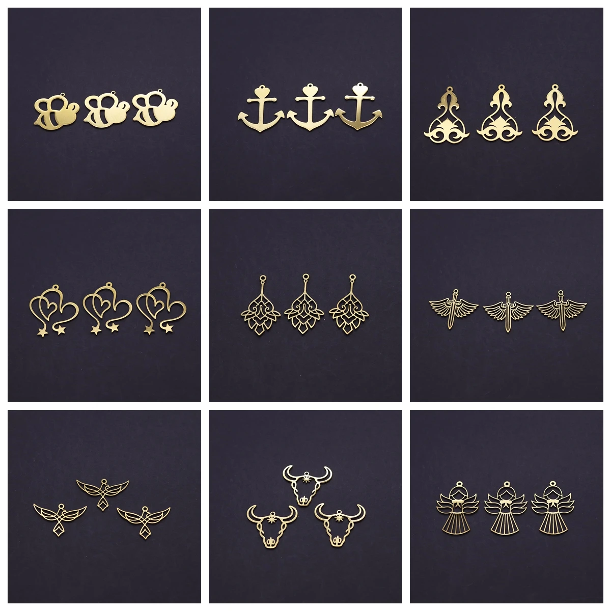 3pcs Fox Sakura Angel Wings Cactus Bull Bird Stainless Steel Pendant Charms For Jewelry Making Necklace Earrings DIY Accessories