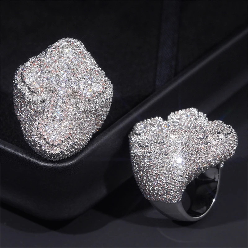 

Хип-хоп 5A + CZ камень выложенный блестящий Iced Out крест кольца на палец для мужчин рэпер ювелирные изделия серебряного цвета
