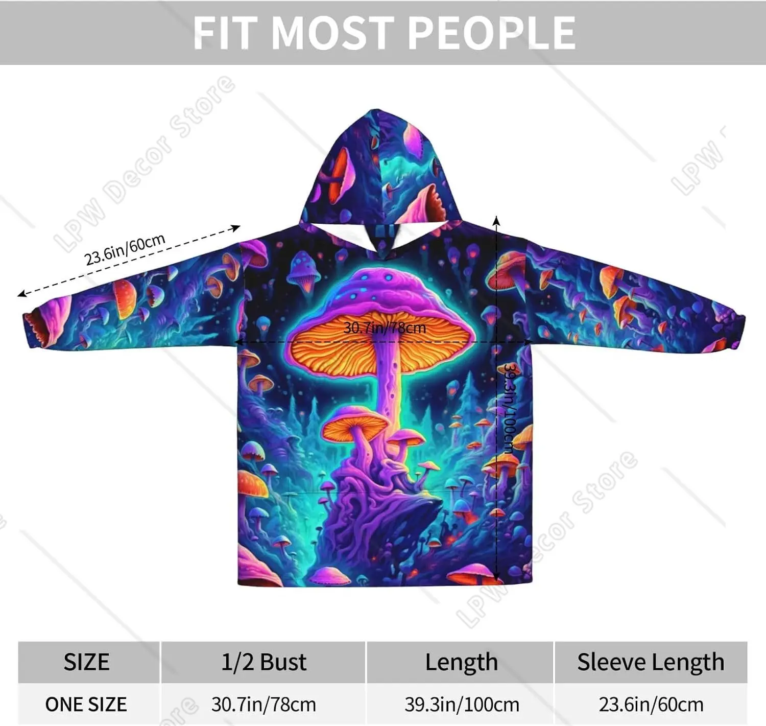 Mushroom Gifts for Women Men Fantastic Mushroom Hooded Blanket Long Sleeve Flannel Blanket Hoodie for Adults