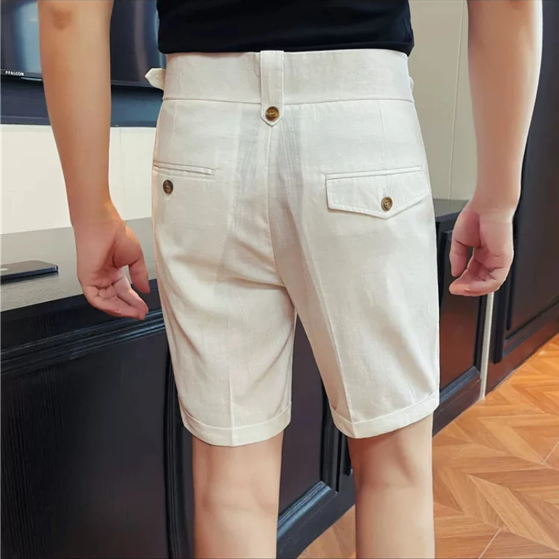 2026 New Summer Thin Lyocell Linen Blend Men's 5 Points Suit Shorts, Cool Touch High Sense Fashion Casual Mid Shorts