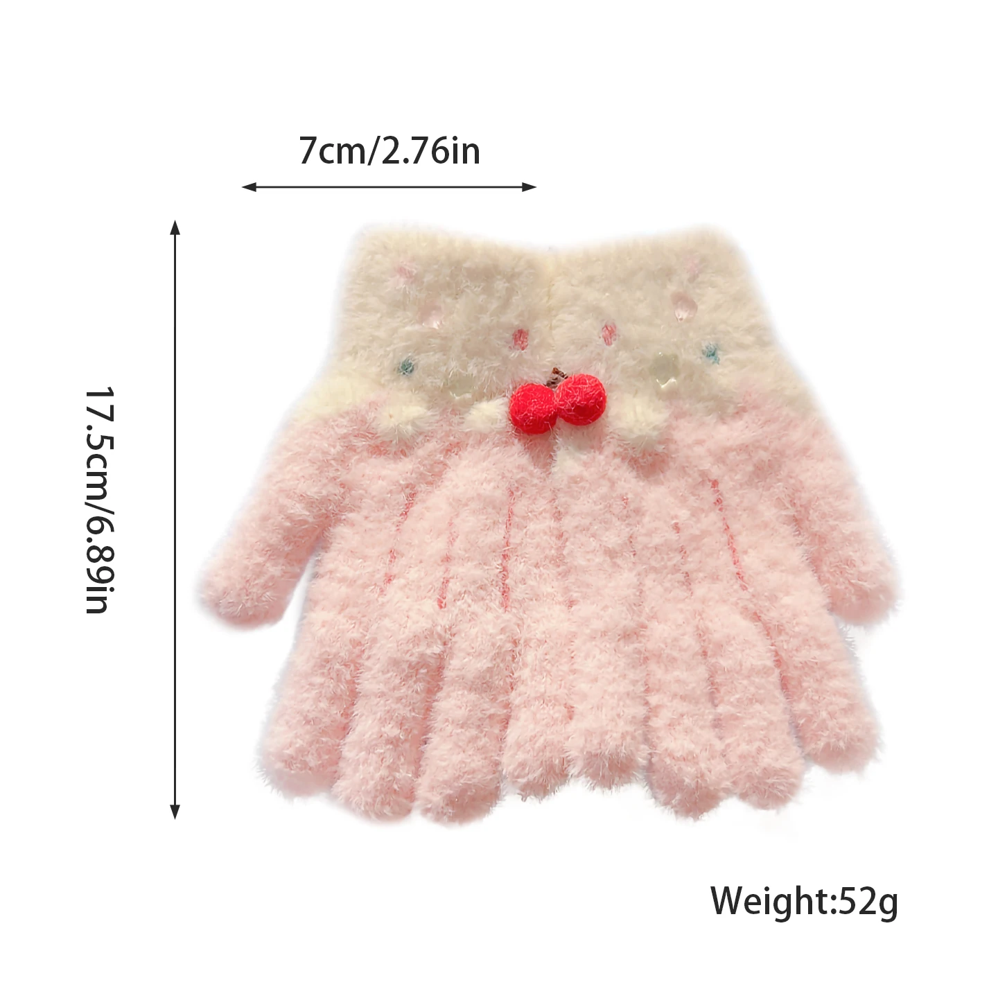 Niedliche Cartoon-Kinderhandschuhe mit Vollfinger-Plüsch, Kirsch-, Geweih- und Stern-Dekor, flauschige gestrickte Handschuhe aus Kunstnerz, warme Winter-Mittens für Mädchen – Detail 3