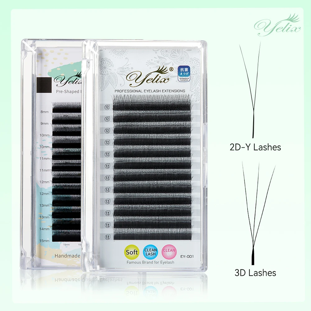 Yelix Premium Narrow 2D 3D Lashes W/Y Shape Eyelashes Volume Soft Y Shape Individual Faux Cils Smaller Spacing 3D W Shape Lashes