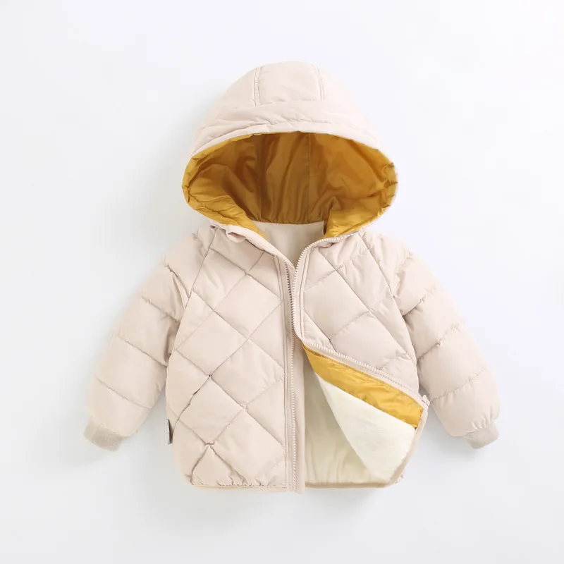 2-8 Years Autumn Winter Boys Girls Jacket Thick Fleece-lined Grid Design Hooded Coat For Kids Children Outdoor Outerwear