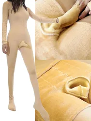 Unisex Fleece Winter Bodystocking Penis Sheath Close Open Crotch Bodysuit Tights Thermal Inner Underwear Pyjamas Leotard Unitard