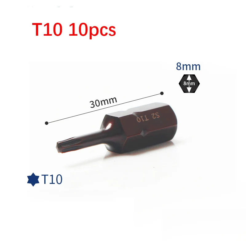 10PCS Short Magnetic 5/16\' 8mm Hex Multi-purpose Heavy Duty Impact Torx Screwdriver Bits T20 T25 T27 T30 T40 T45 T50 T55 Star