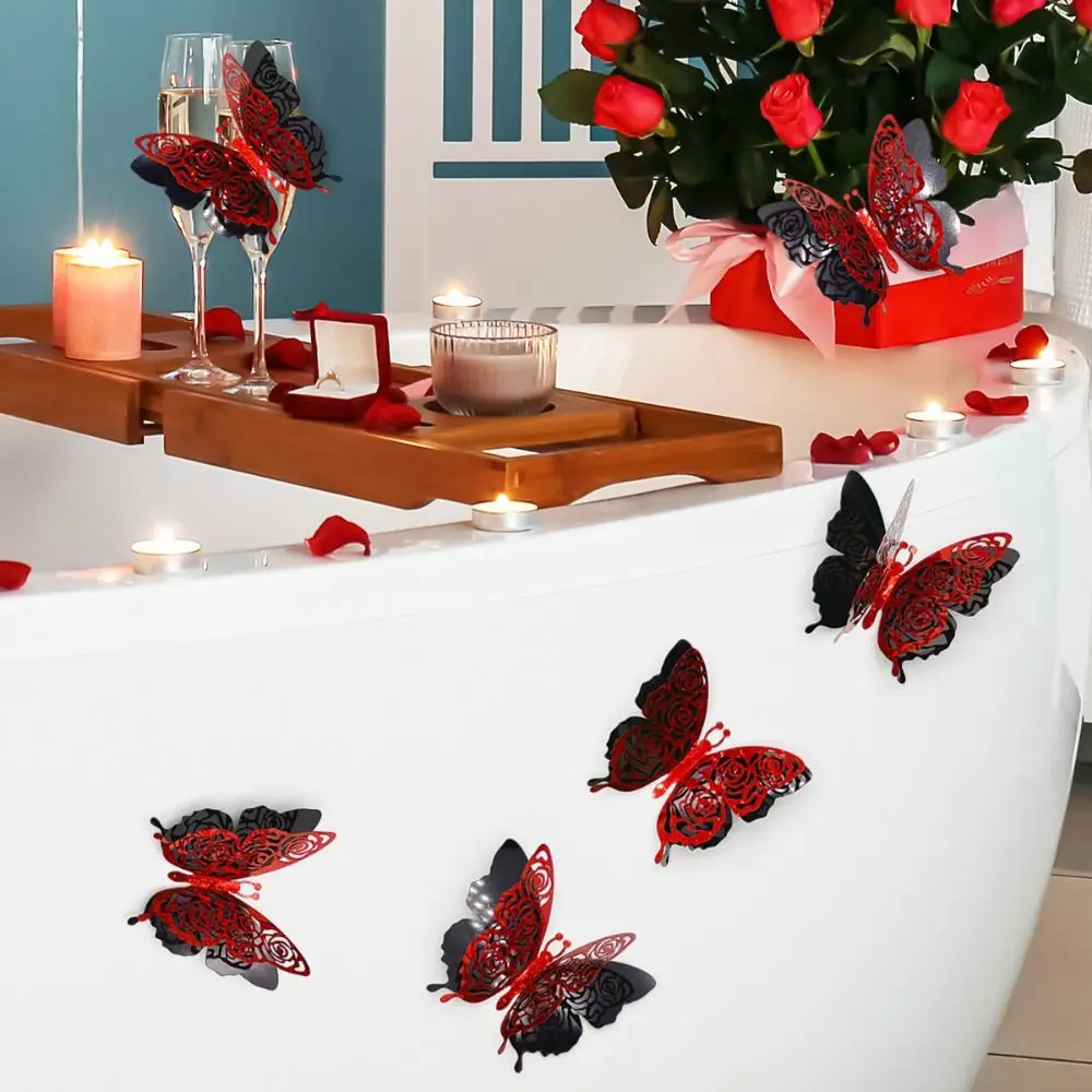 6pcs/set PVC 3D Butterfly Stickers Sparkling Gold DIY Hollowed Butterfly Stickers Decorative Double Layer Butterfly Stickers