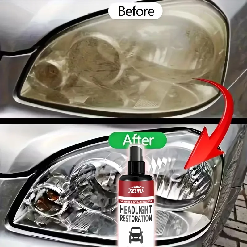 Ceramic Headlight Restoration Spray Kit - Instantly Removes Yellowing & Oxidation, Long-Lasting Gloss Coating, Wax-Free Car Head