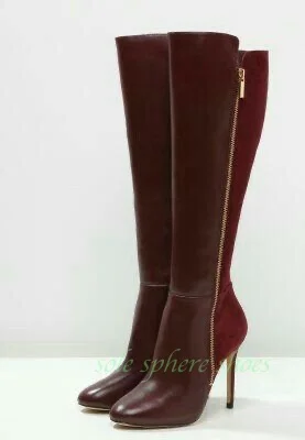 

Lady Retro Red Color Zipper Runway Knee Boots Pu Zipper Stiletto Heel Suede Pu Fall Boots Suede Red Boots Vintage Size 34-46