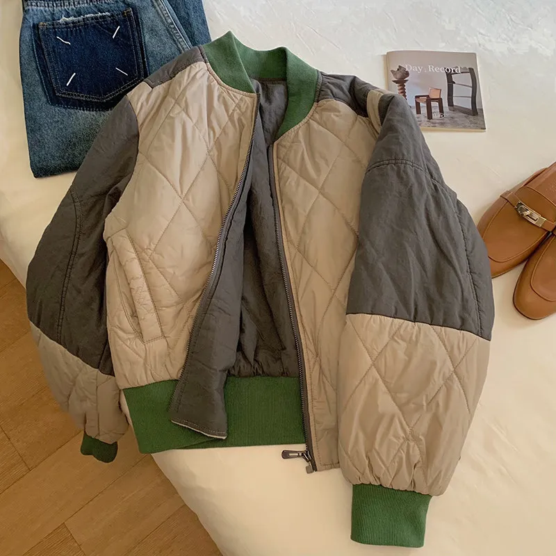 

Casual Oversize Nylon Puffer Jaet Men's Women's Rhombus Patterned Winter Coat Youth Faion Thiened Polyester Fiber