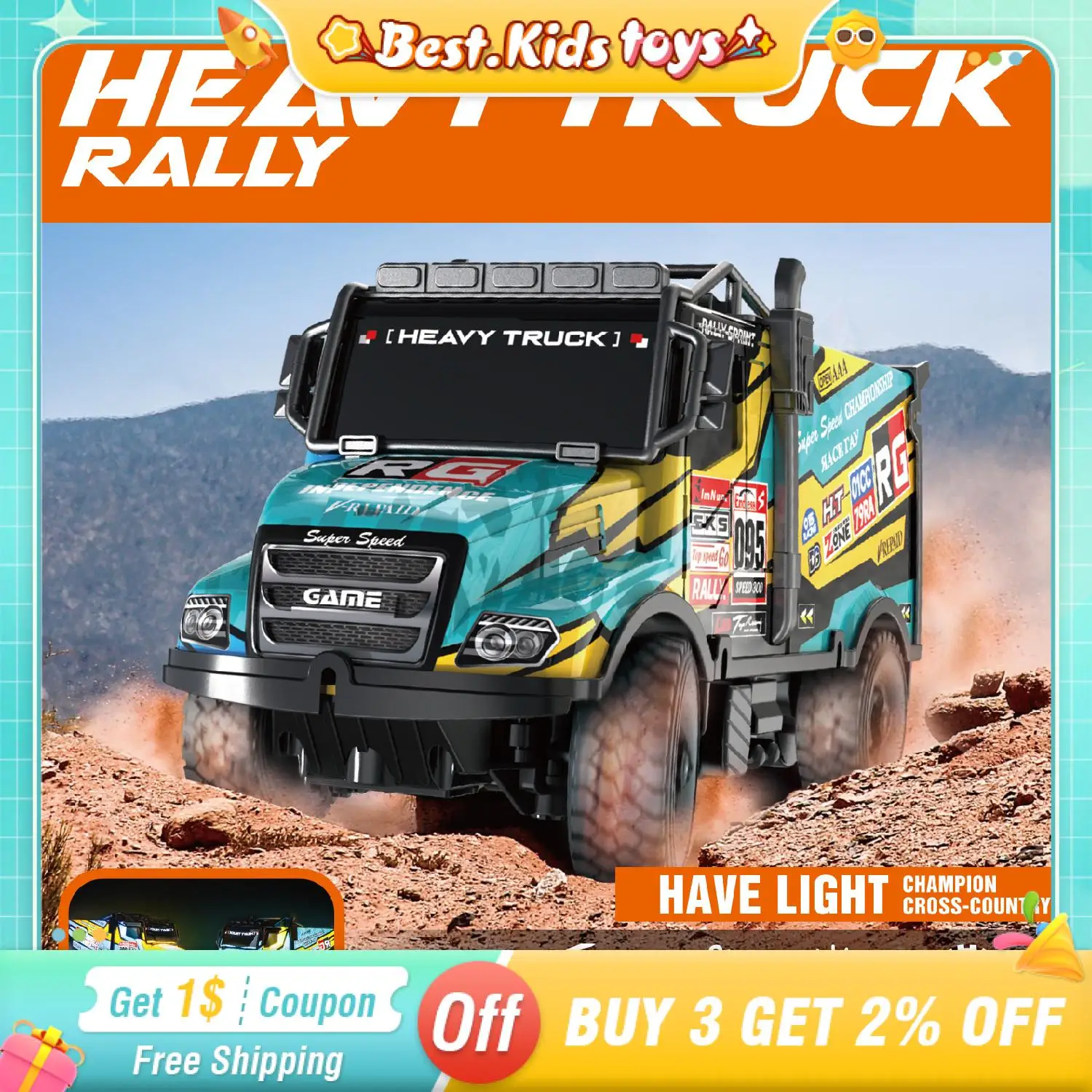 

RC Heavy Truck Off Road Car 1/35 Грузовик с дистанционным управлением Автомобиль с подсветкой Багги Игрушка для детей 10 км/ч Игры для мальчиков Подарки на день рождения