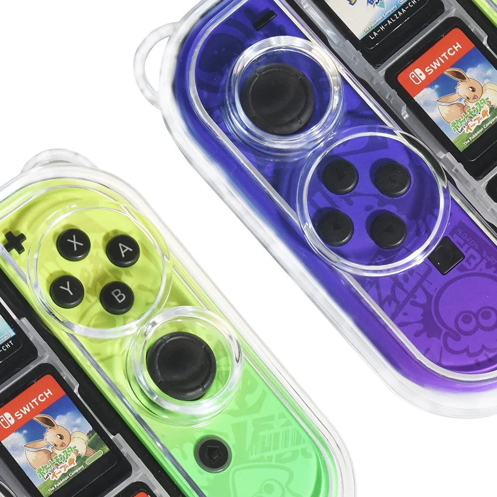 Switch joycon, capa dura organizada portátil com slots para cartão de jogo, cordão para switch joycon controlador-pc transparente