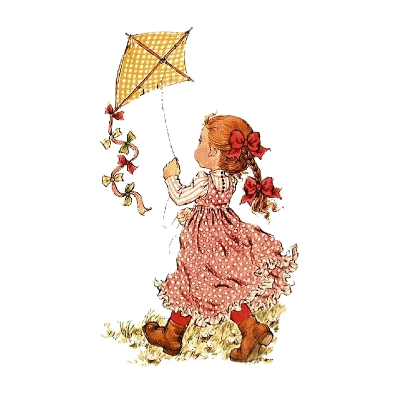 Wcs982 Retro Little Child Girl Fly a Kite Wall Sticker Waterproof Decal Pvc Home Decoration Kids Room Door Toile Wallpaper