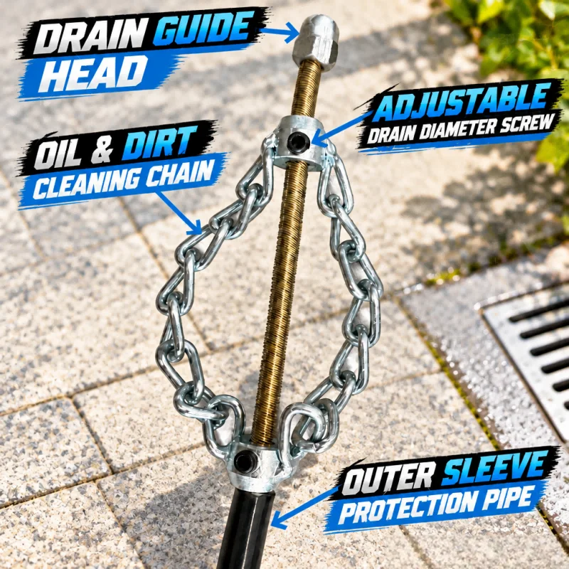 5mm Drain Cleaning Cable with Double Chain and Metal Frame - Flexible Sewer Auger Unblocker for 50-75mm Kitchen Bathroom Drains
