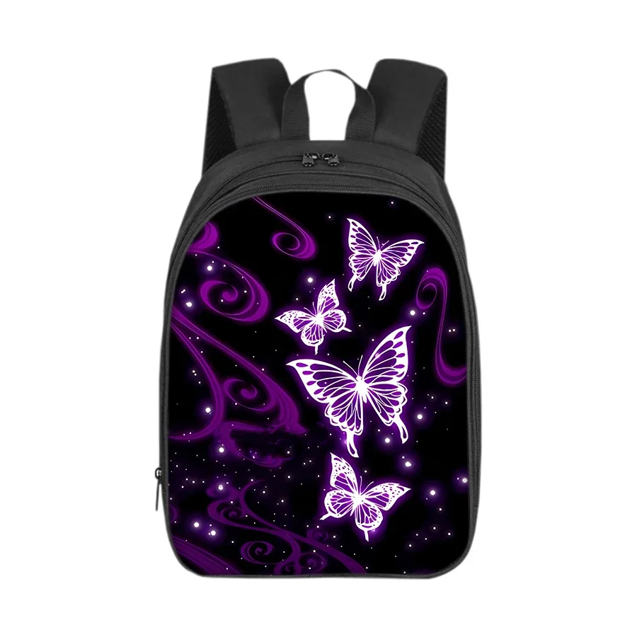 

Casual Purple Butterfly Pattern Double layered Backpack For Boys/Girls Best Gifts 2D Flat Cartoon School Bag For Children