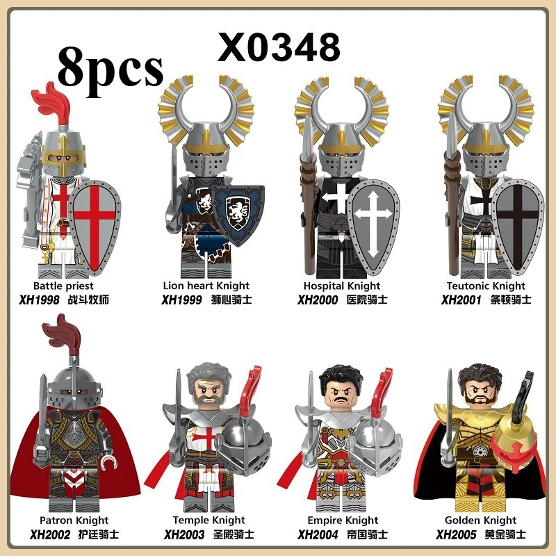 X0348 figurines de la série de chevalier médiéval blocs de construction guerrier soldats gardes Lion coeur hôpital chevalier Teutonique bataille pasteur