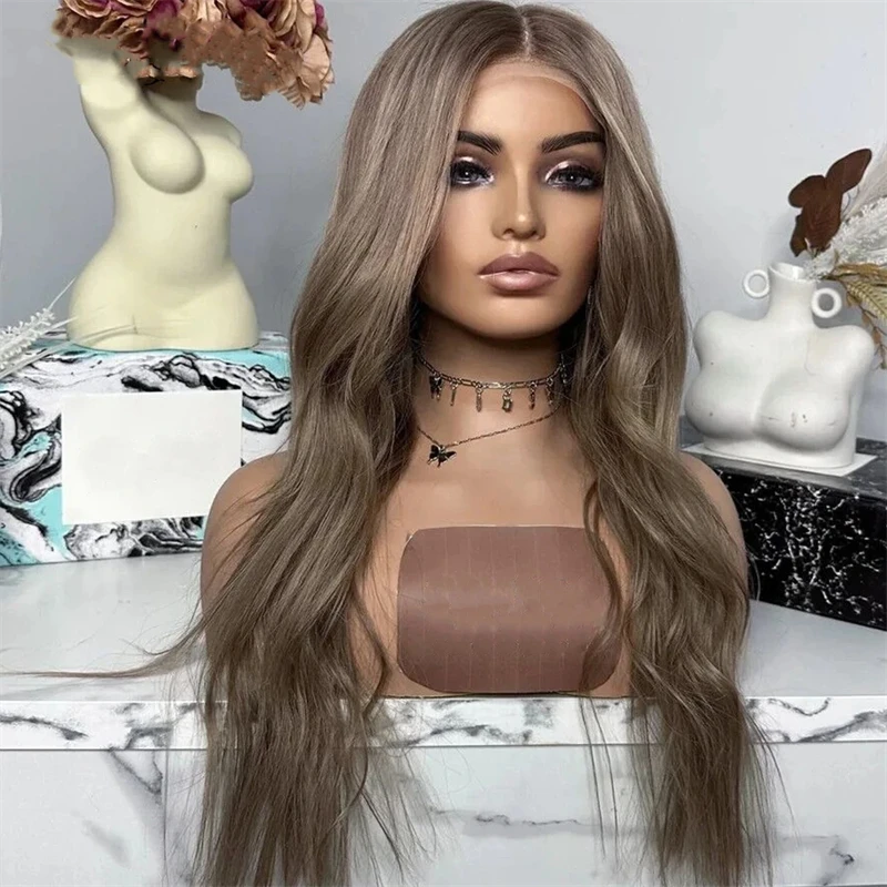 Ombre Brown Wig Long Straight Synthetic Lace Front Wig Glueless Brunette Hair Chocolate Brown Lace Wigs for Women Party Cosplay