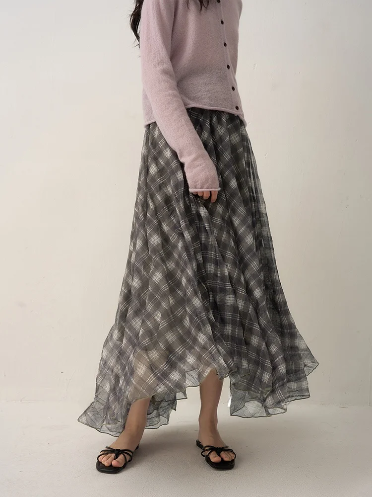 

Spring New Arrival Thin Pleated Skirt Asymmetric Pred Design Women's mid Waist Polyester Skirt by Zhi Xi