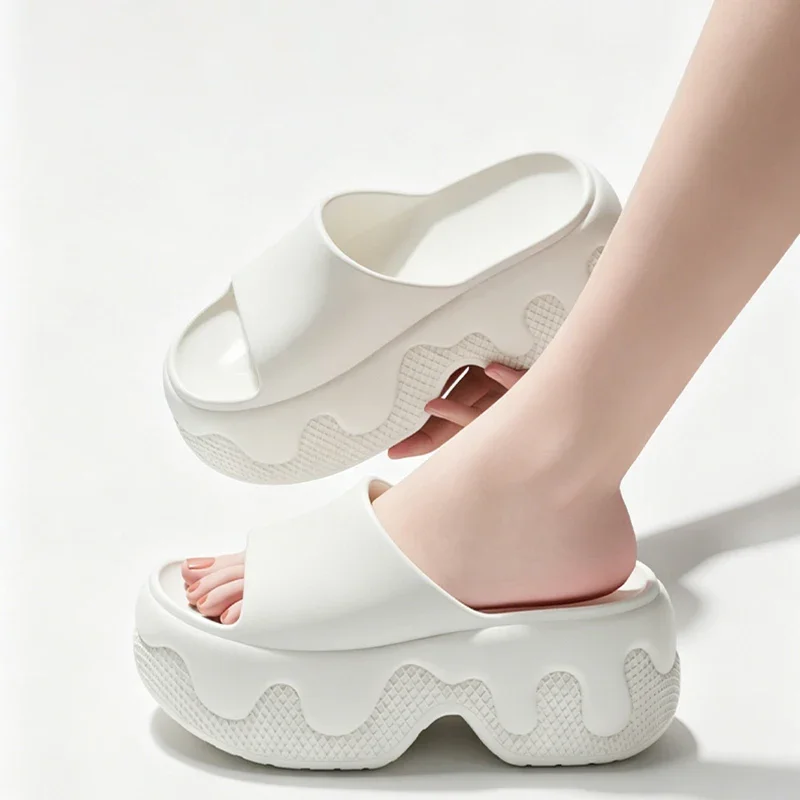Chunky Platform Wedge Heels Slippers for Women Summer 2026 Ice Cream Super High Heeled Sandals Woman Light Weight EVA Slides Red - view 2