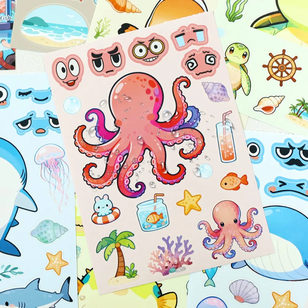 Cartoon Marine Life Animal Stickers, Cute Octopus Crab Jellyfish, Children's Cognitive Toys, Handmade DIY Games, Puzzle Stickers