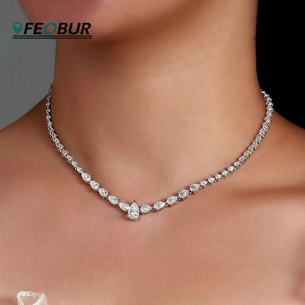 

Ожерелье-ривера из муассанита 1.5 карата с градиентом цвета, в форме груши, для женщин, с бриллиантами в форме капли, из стерлингового серебра 925 пробы, элитные ювелирные изделия