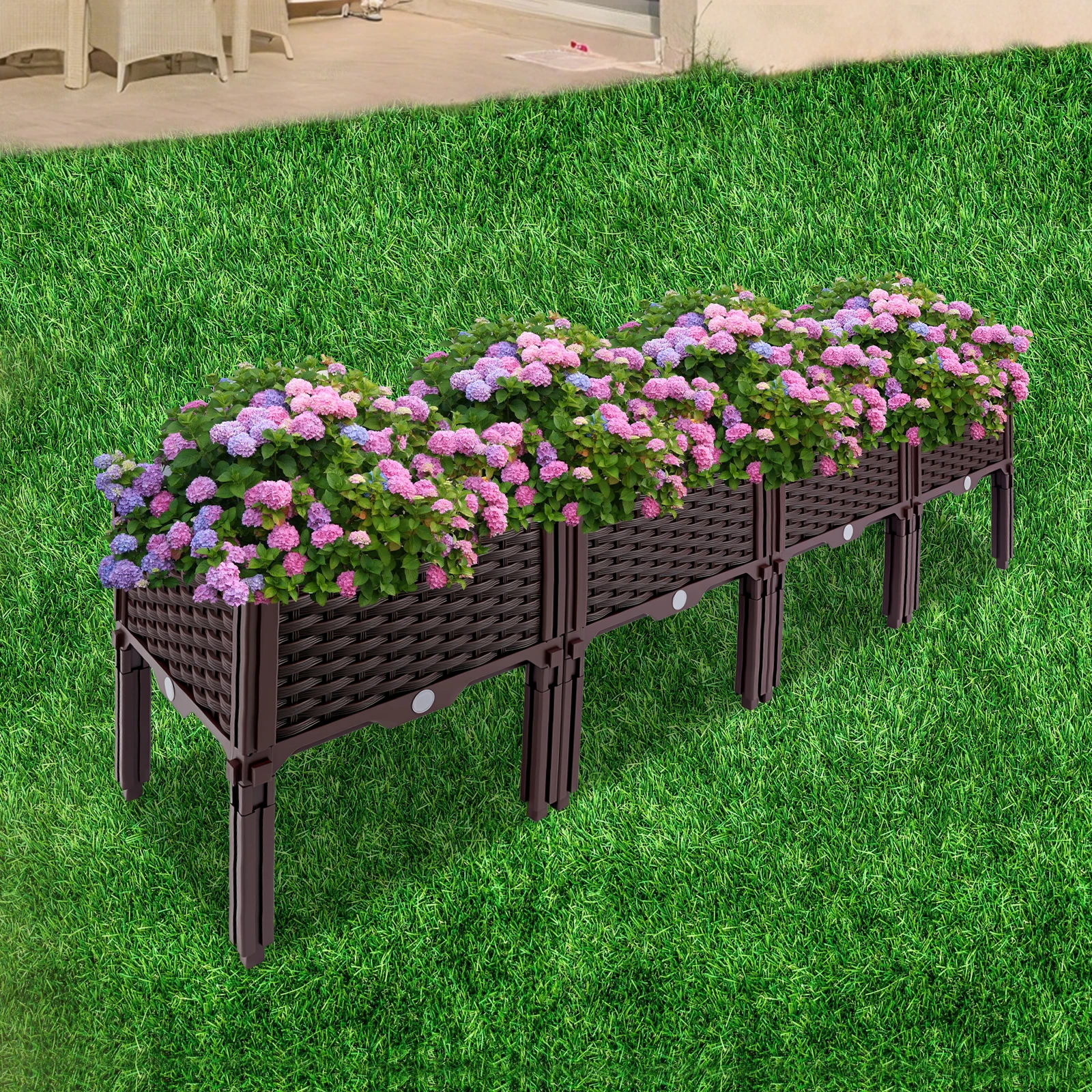 

Planter Raised Beds, 4Pcs Planting Box Set, Elevated Garden Bed W/ Drainage Holes, PP Flower Vegetable Herb Grow Box for Patio