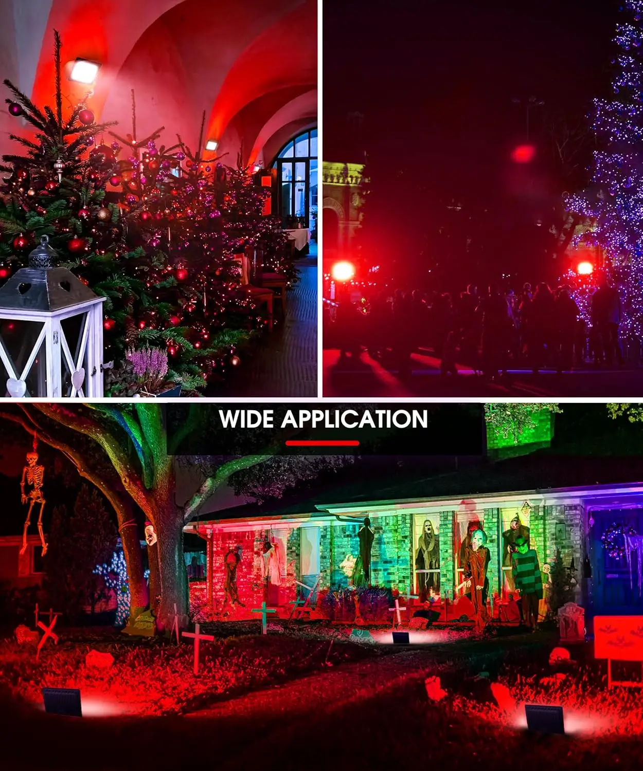 50 W rotes LED-Flutlicht mit Dämmerungs-zu-Dawn-Sensor, IP66 wasserdicht für Weihnachtsdekoration im Freien, UL-gelistet, 2er-Pack