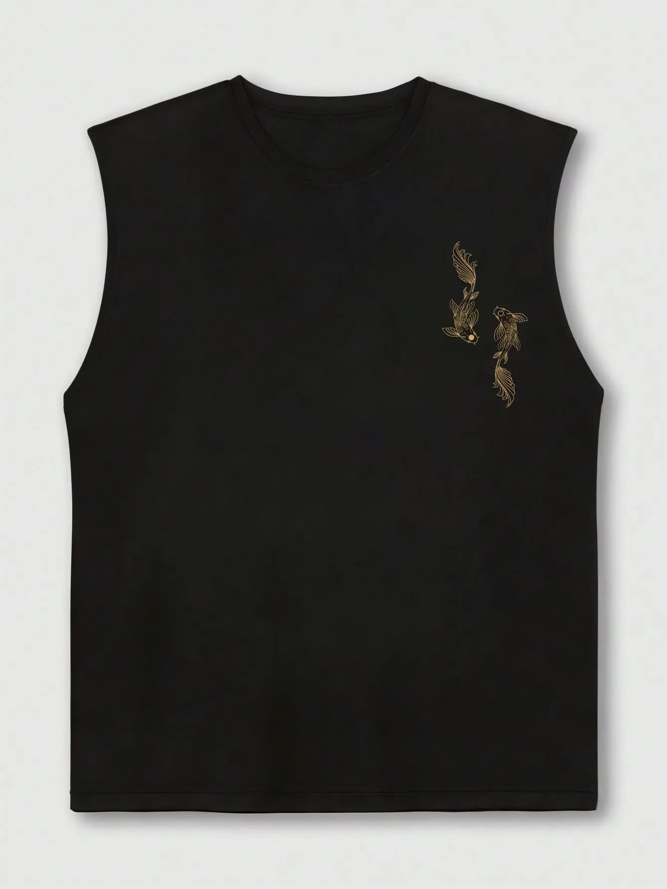 Summer 100% pure cotton men's fashionable casual loose Japanese fish pattern printed fitness sports sleeveless vest