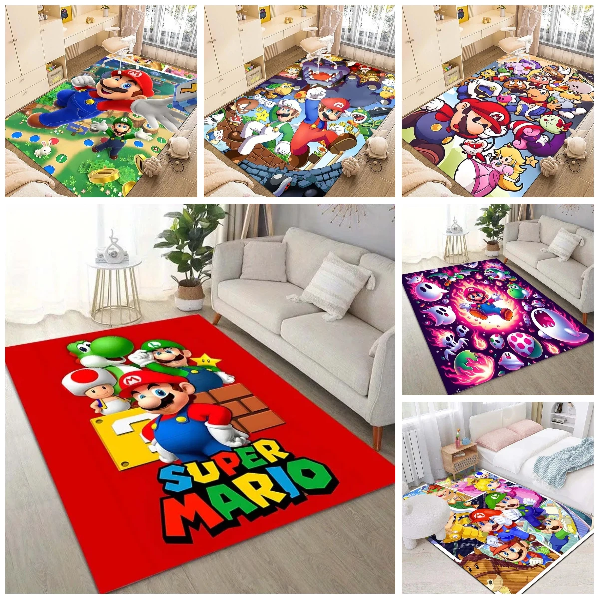 

MINISO Disney Mario Super Gaming Room Decor Carpet Cartoon Anime Kid's Bedroom Home Decor Non-slip Sofa Play Room Nursery Mat