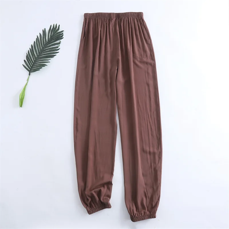 Summer Men Casual Trousers Cool and Comfortable Sleep Bottoms Viscose Joggers + Straight Pajama Pants Solid Pijama Mujer