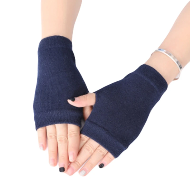 Guantes sin dedos de punto de algodón Unisex, calentadores de manos elásticos de Color sólido con orificio para el pulgar, longitud de la muñeca, mitones de conducción