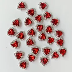 5/10Pcs Christmas Red Love-Heart Nail Art Rhinestone 12.5*13.5mm Flatback Red Diamond Nail Charms 3D Alloy Metal Heart Rhineston