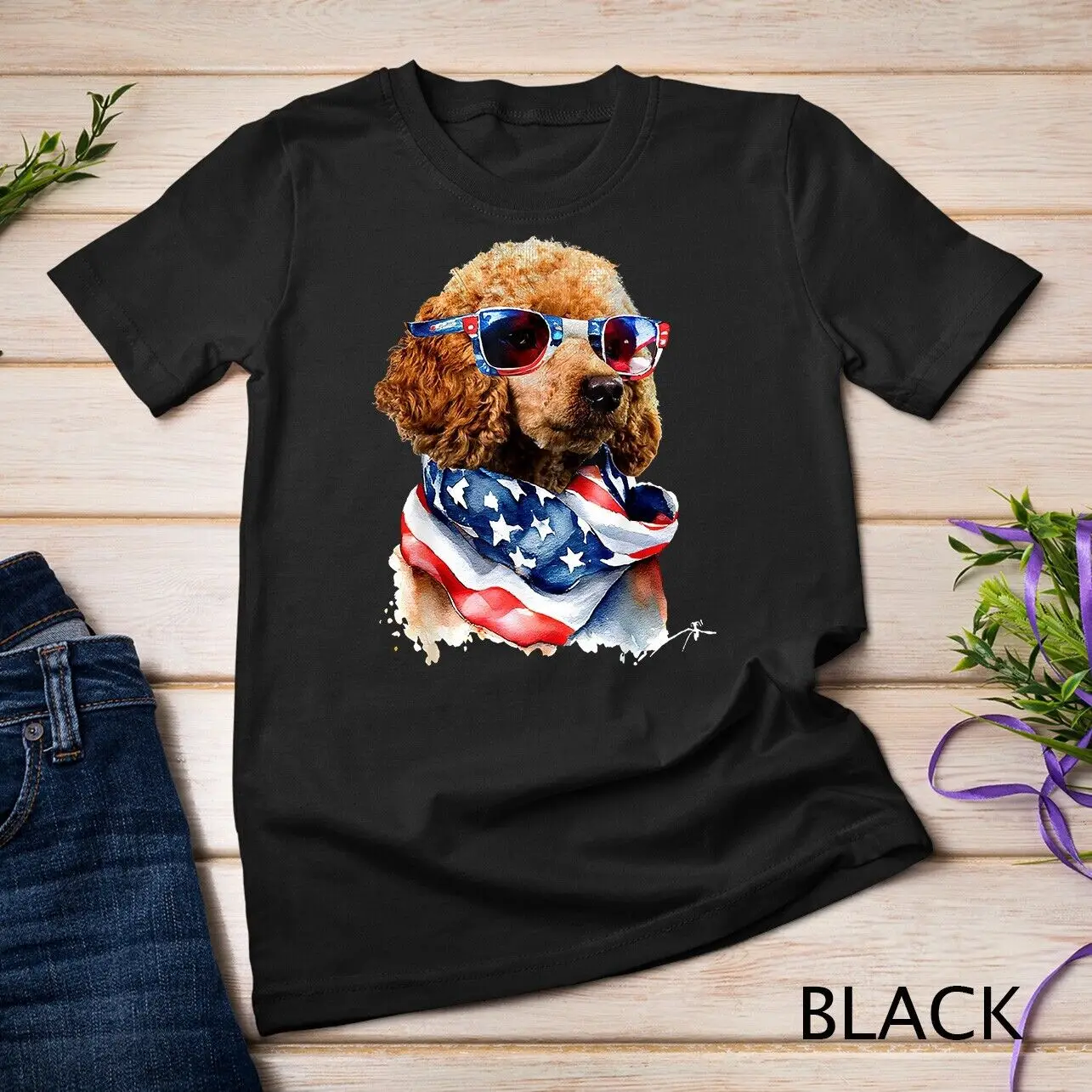 USA 4th of July Patrotic Funny Cute Poodle Dog Lover T-Shirt Unisex T-shirt