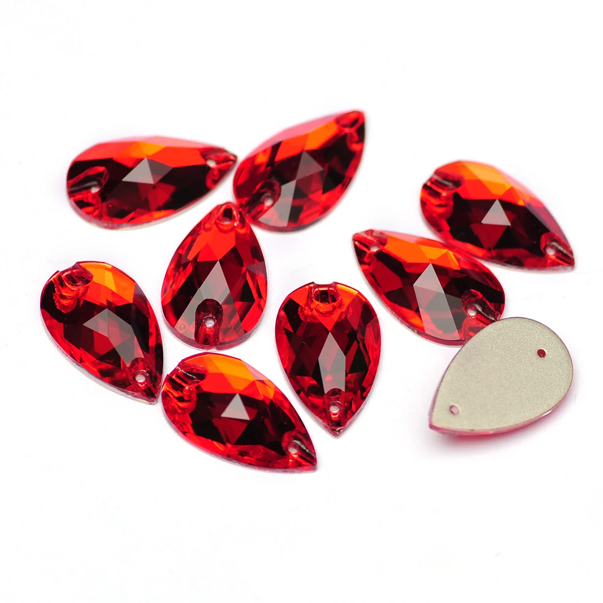 YANRUO 3230 Teardrop Light Siam Sew on Stones Red Glass Crystal Sewing Rhinestone Drop Strass Decor for Clothes