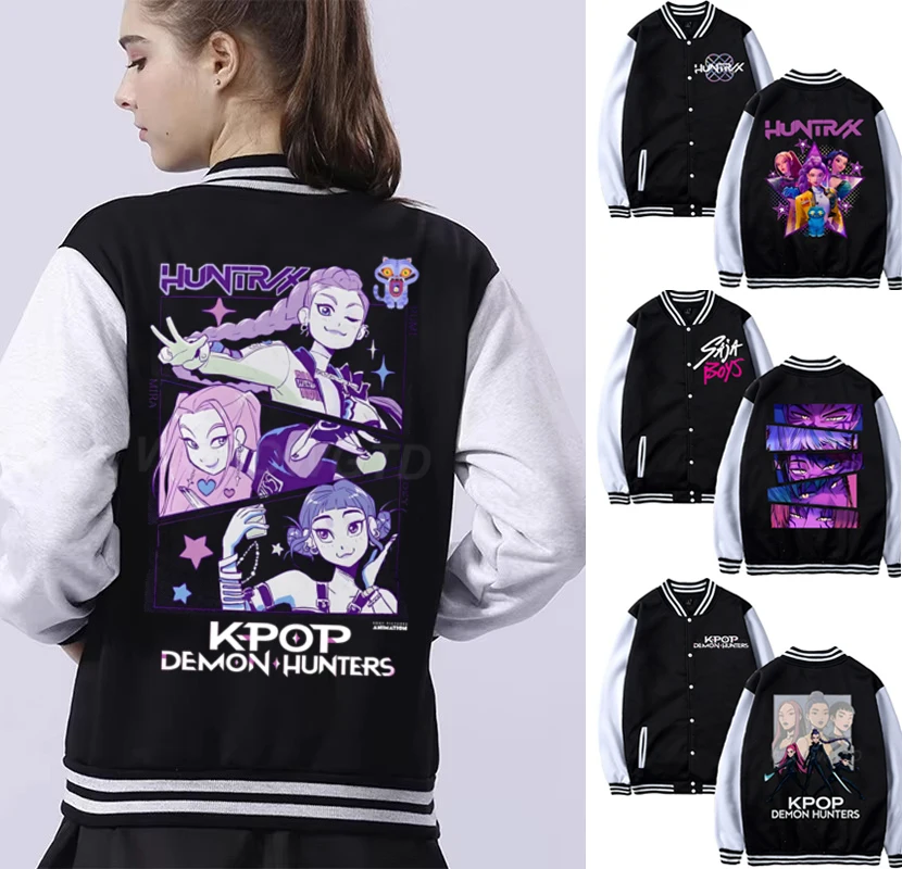 

Kpop Demon Hunters Baseball Uniform Jacket Men Women Harajuku Baseball Jackets Fashion Outerwear UnisexLoose Streetwear Fan Gift