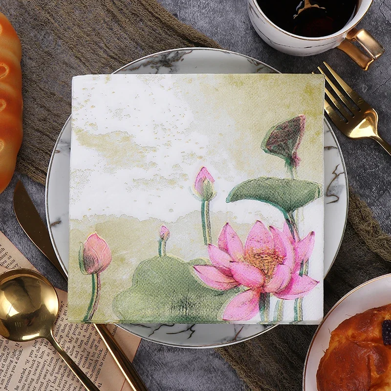 

20pcs/Pac 33*33cm 2Ply DIY Colorful Printed Dish Bone Bart Paper Lotus Party Decoration Disposable Paper Placemat