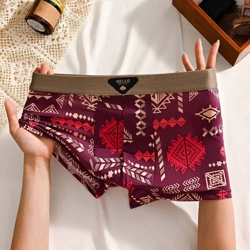 

5Pcs Breathable Plus Size Men's Boxer Briefs Seamless Elastic Shorts Underpants Mid Waist Lingerie Printed Panties Gifts