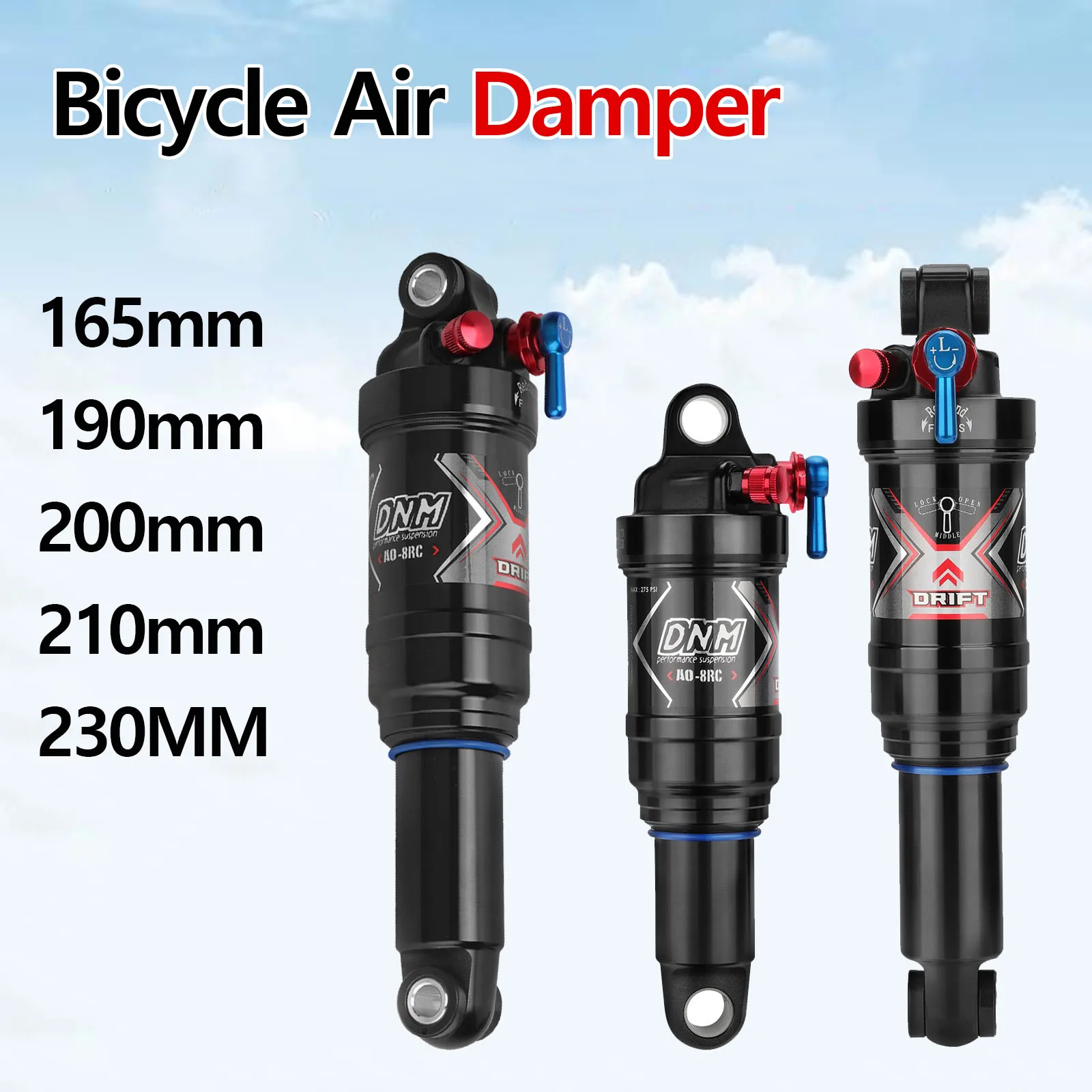 

DNM 165 190 мм 210 мм 230 мм 200 мм AO8rc воздушный амортизатор с замком 190x50 регулируемый задний амортизатор для горного велосипеда XC велосипедный демпфер