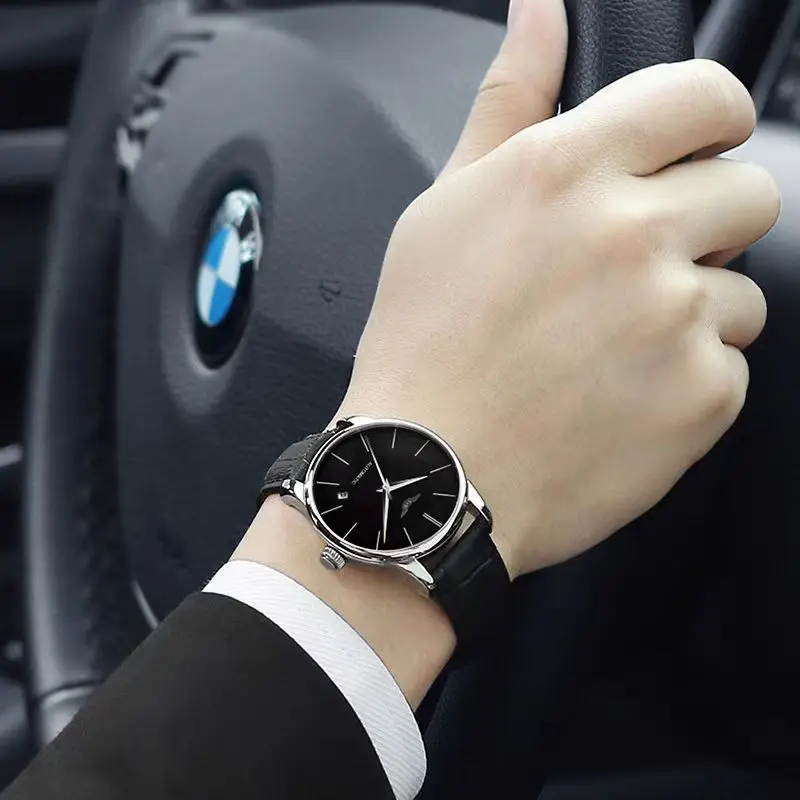 ساعة Guanqin الأصلية للرجال ساعة ميكانيكية أوتوماتيكية بالكامل حزام جلد طبيعي للرجال من أفضل العلامات التجارية رفيعة للغاية مقاومة للماء