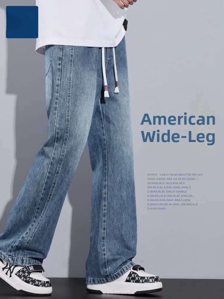 

Мужские джинсы-бэгги American Sle Fce с начесом, свободные прямые повседневные брюки, весна-осень, широкие штанины, крой boyfriend