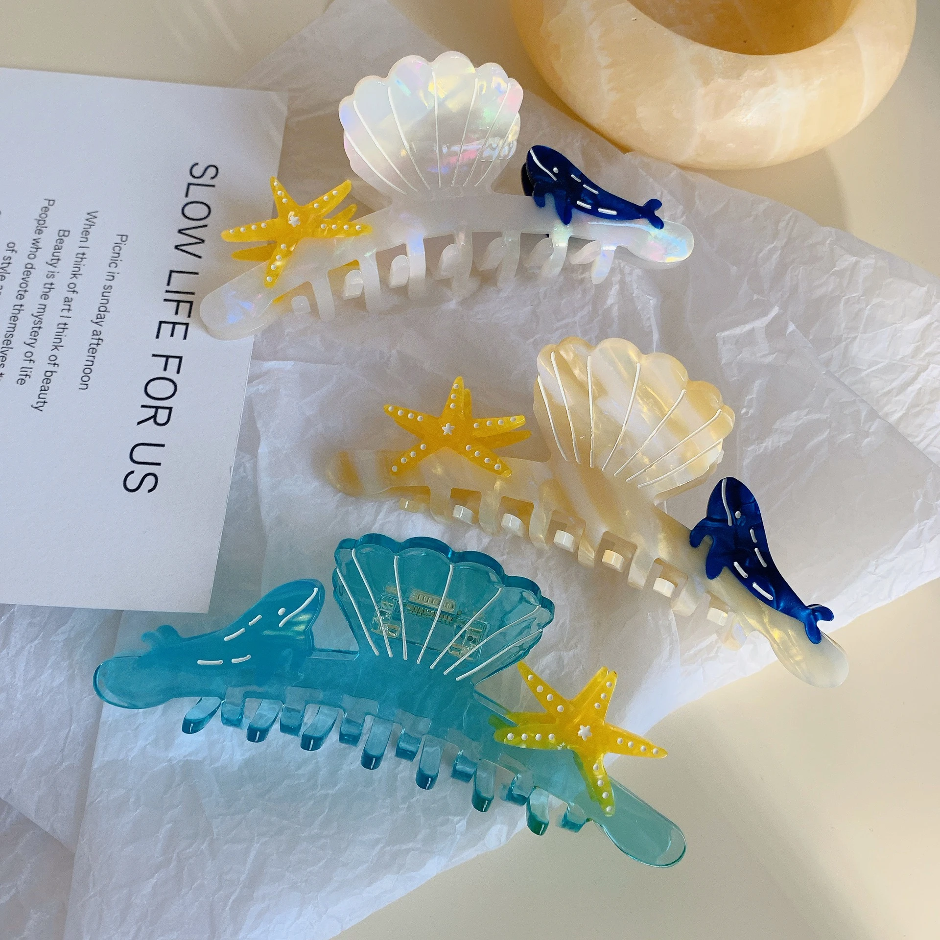 

New Starfish Goldfish Hair Claw Acetate Korean Ins Ocean Claw Clips Transparent Large Shark Clip for Women Girl Hair Accessories