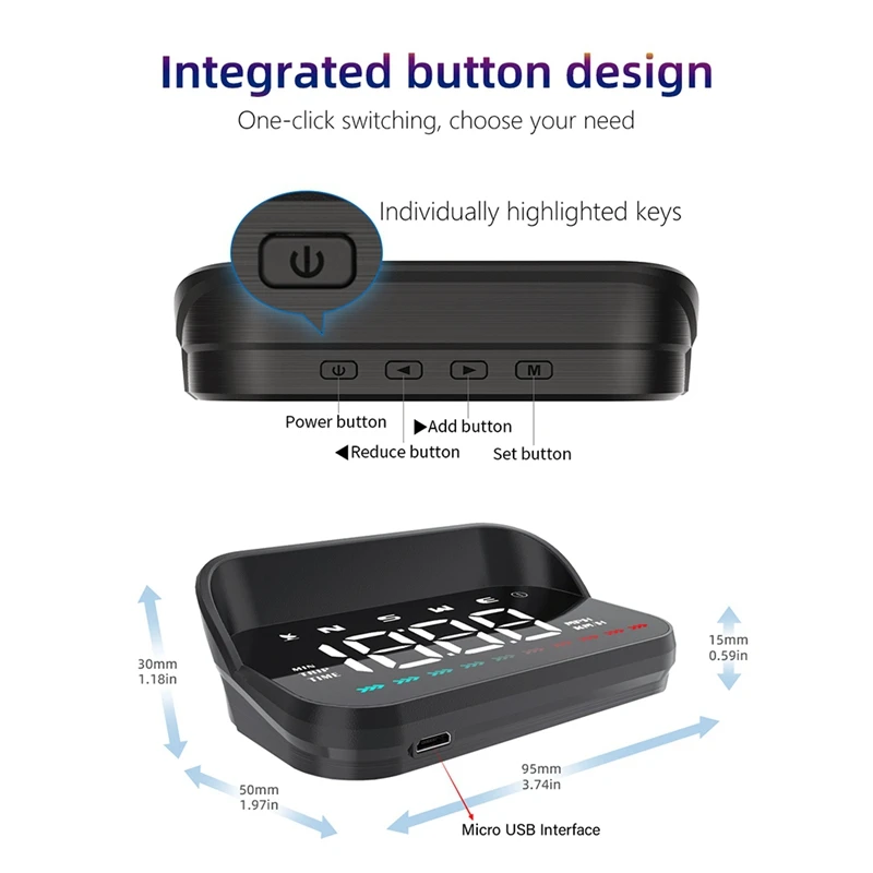 스마트 자동차 헤드업 디스플레이, GPS 속도계, 속도 MPH, 나침반 방향, 과속 경보 HD 디스플레이를 갖춘 범용 자동차 HUD