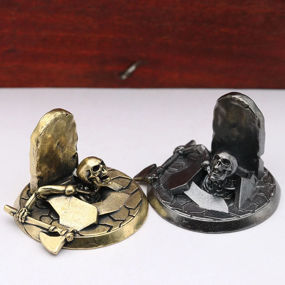 Black Brass Grave Skeleton Small Statue Vintage Miniatures Figurines Desktop Decorations Crafts Home Decors Ornaments Sculptures