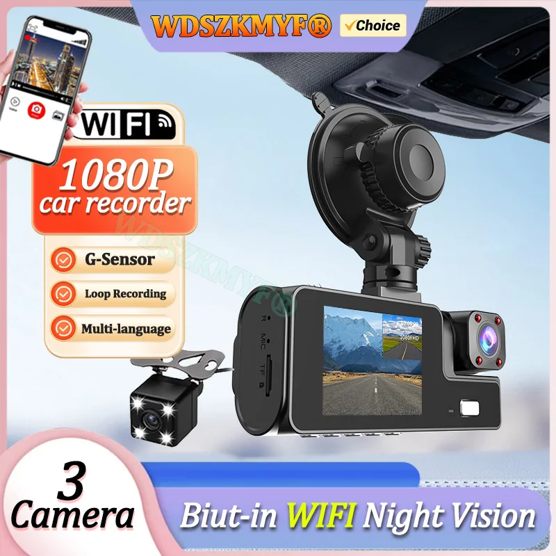 3Camera Dash Cam Voor Auto Camera 1080P Video Recorder WIFI Auto DVR 2lens Voor Achteruitrijcamera nachtzicht Auto Accessoires