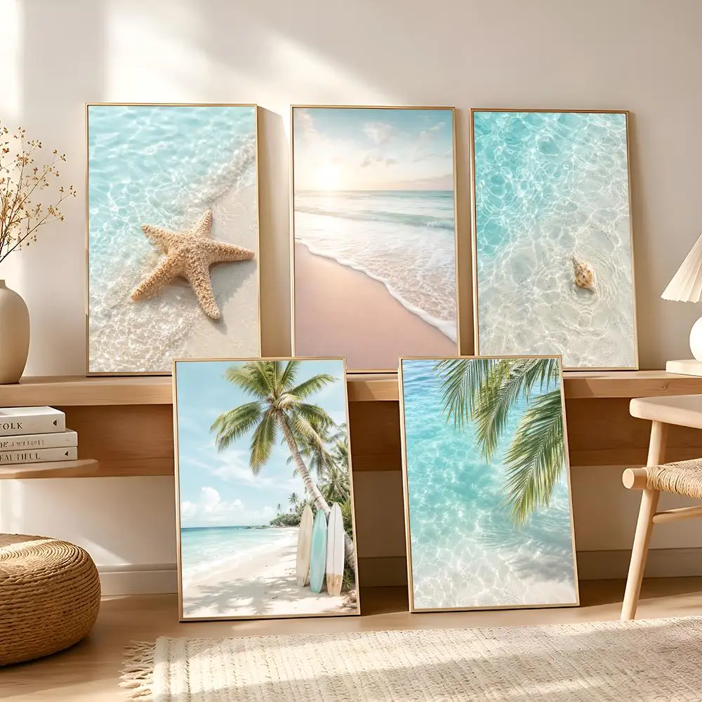 Summer Beach Sea Ocean Painting Calligraphy Canvas Poster Bedroom Living Room Bar Hallway House Interior Wall Decor