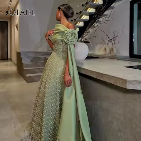 Off Shoulder Prom Dress with Flowrs Shiny Evening Dress Party Dress Formal Dress vestidos de gala فساتين للمناسبا