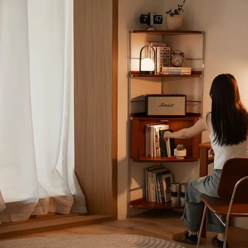 Retro solid wood corner rack, living room corner display triangular cabinet, bedroom small apartment corner