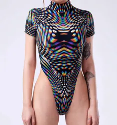 Painted Sexy Triangle One-piece Swimsuit Backless Multicolour Printing Beach Swimwear Holiday Party Jumpsuit Wear Onesie Costume