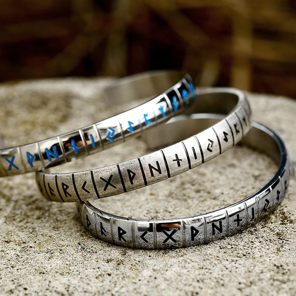 

Fashion Stainless Steel Viking Rune Bracelets Nordic Men And Women Vintage Unique Geometric Cuff Bracelet Jewelry Gift Wholesale