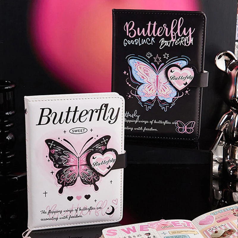 Dream Butterfly Soft Leather Notebook Girls Portable Notepad Color Illustration B6 Magnetic Buckle Beautiful Diary